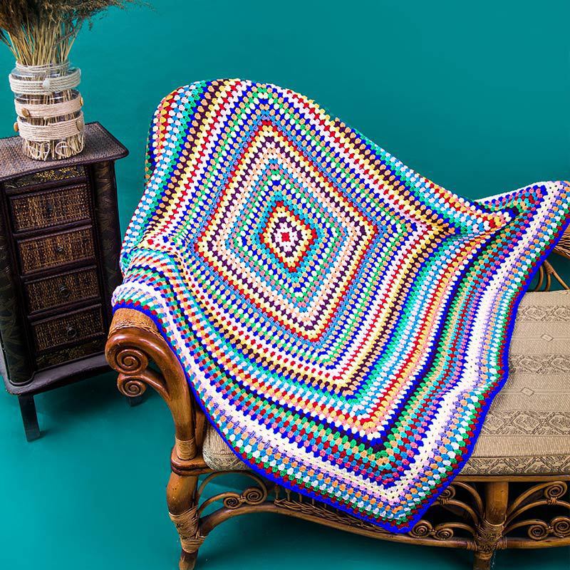 Color Striped Handmade Crochet Blanket Woven Cotton Thread Retro Pastoral Style Mat