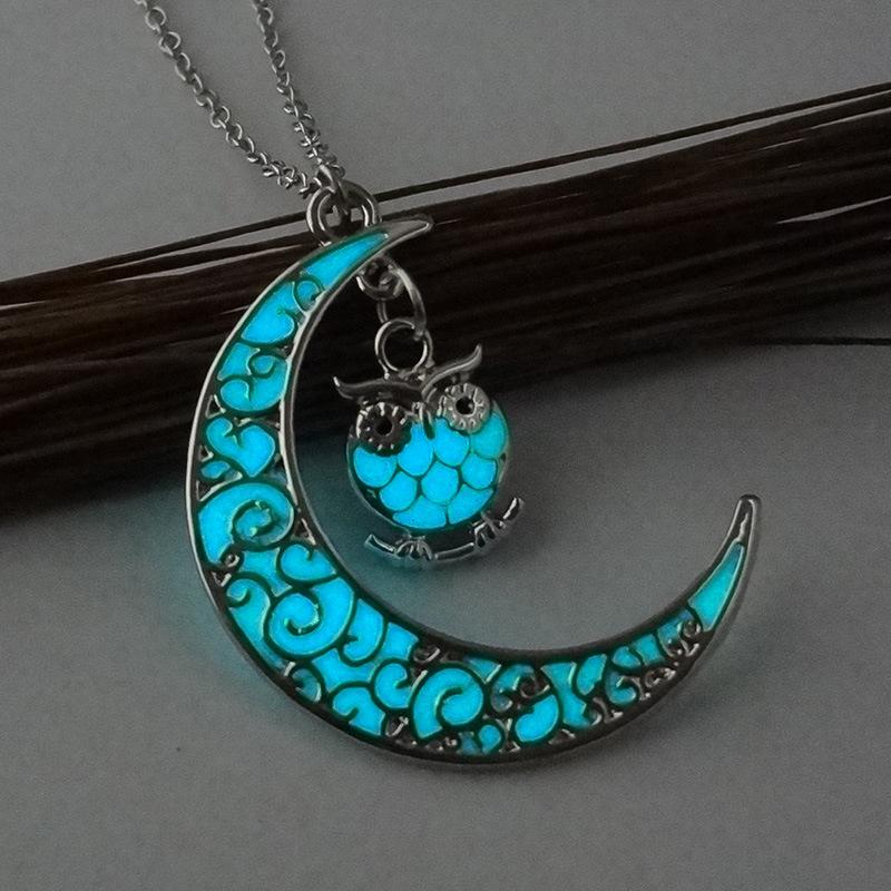 Moon Owl Glow in Dark Pendant Necklace