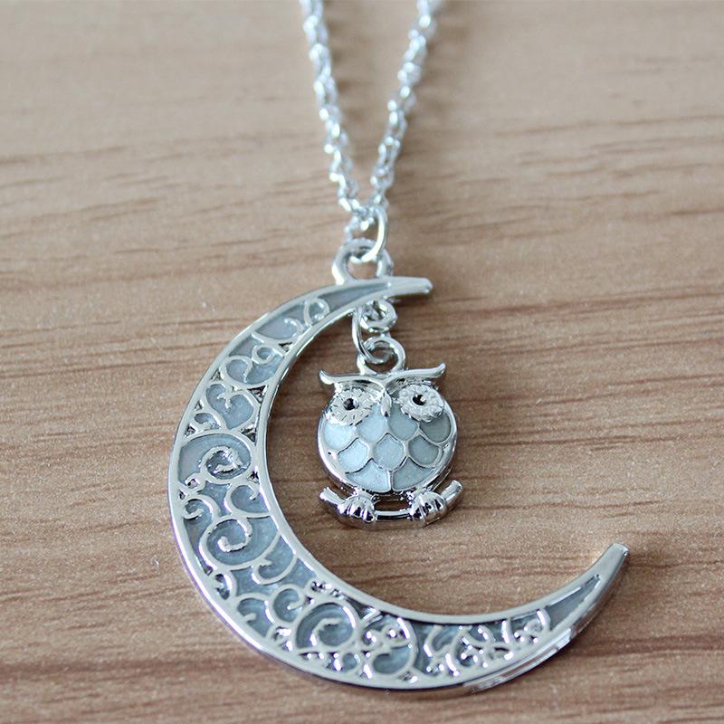 Moon Owl Glow in Dark Pendant Necklace