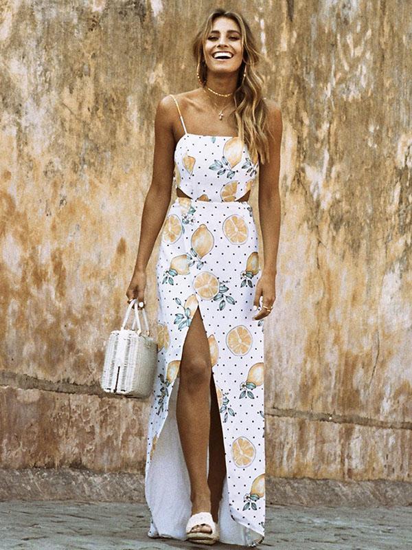 Spaghetti-neck Printed Maxi Dress