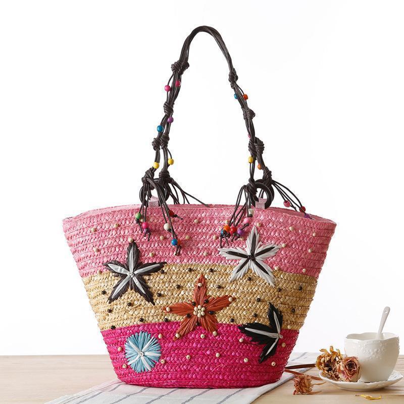 Bohemia Starfish Embroidery Seaside Holiday Beach Straw Shoulder Bag