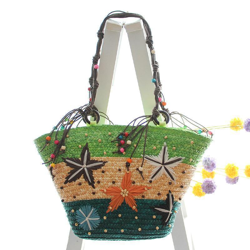 Bohemia Starfish Embroidery Seaside Holiday Beach Straw Shoulder Bag