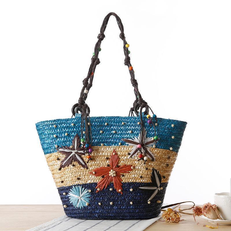 Bohemia Starfish Embroidery Seaside Holiday Beach Straw Shoulder Bag