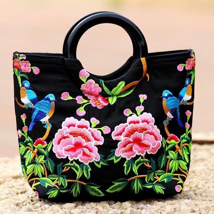 National Style Embroidery Double-Sided Embroidery Portable Versatile Bag