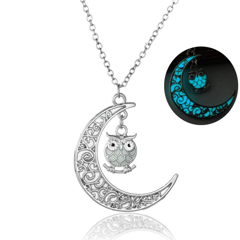 Moon Owl Glow in Dark Pendant Necklace