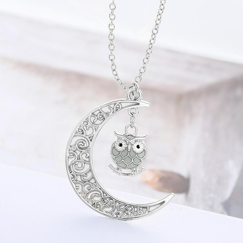 Moon Owl Glow in Dark Pendant Necklace