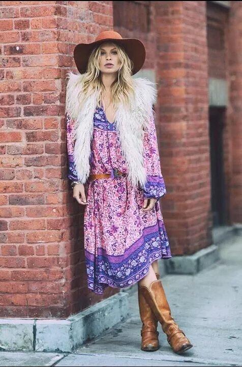 Boho Gypsy Floral Tassel V Neck Long Sleeve Bohemian Fashion Dress