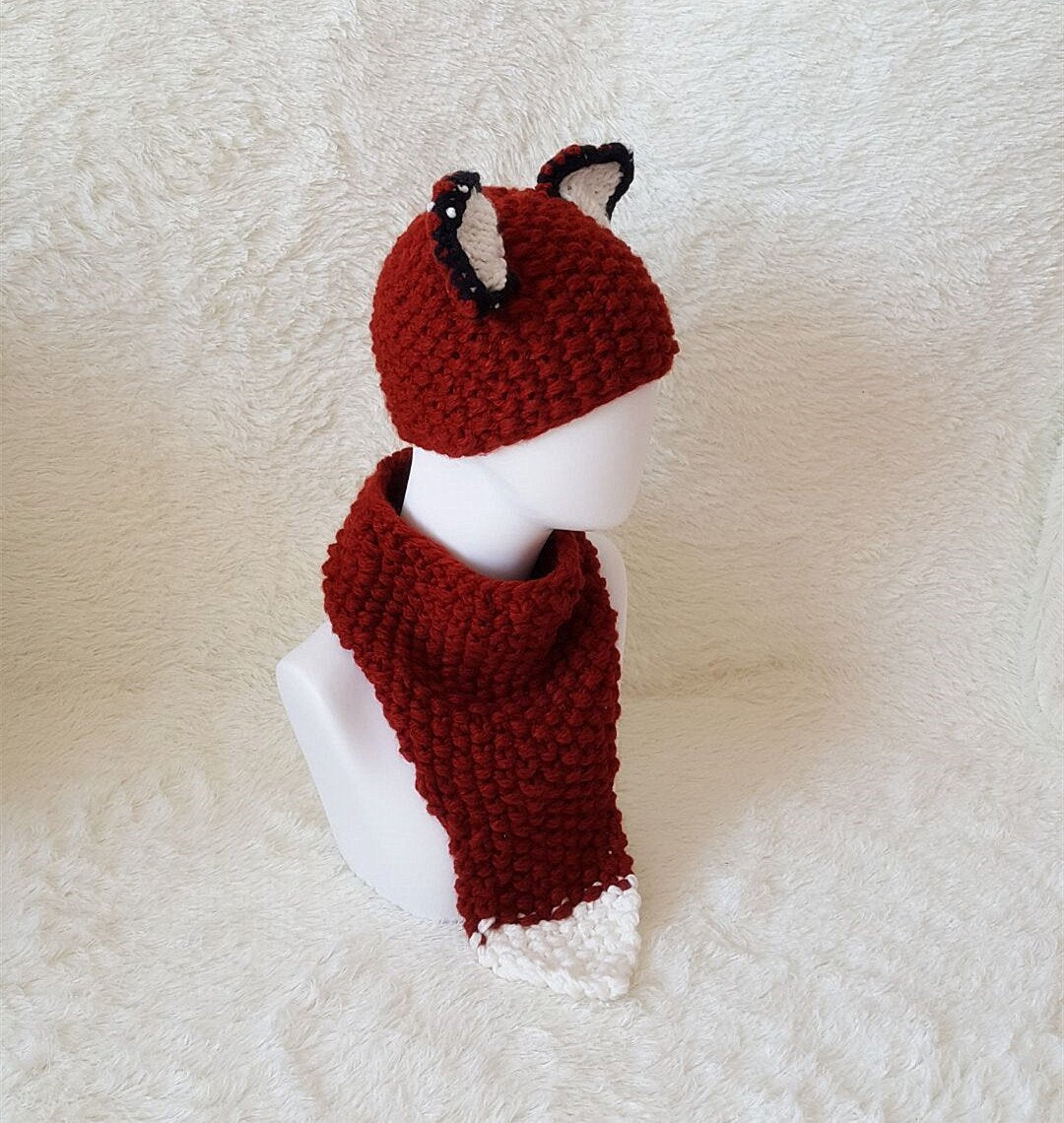 Autumn And Winter Cartoon Children Knit Hat Fox Bib Hat Suit