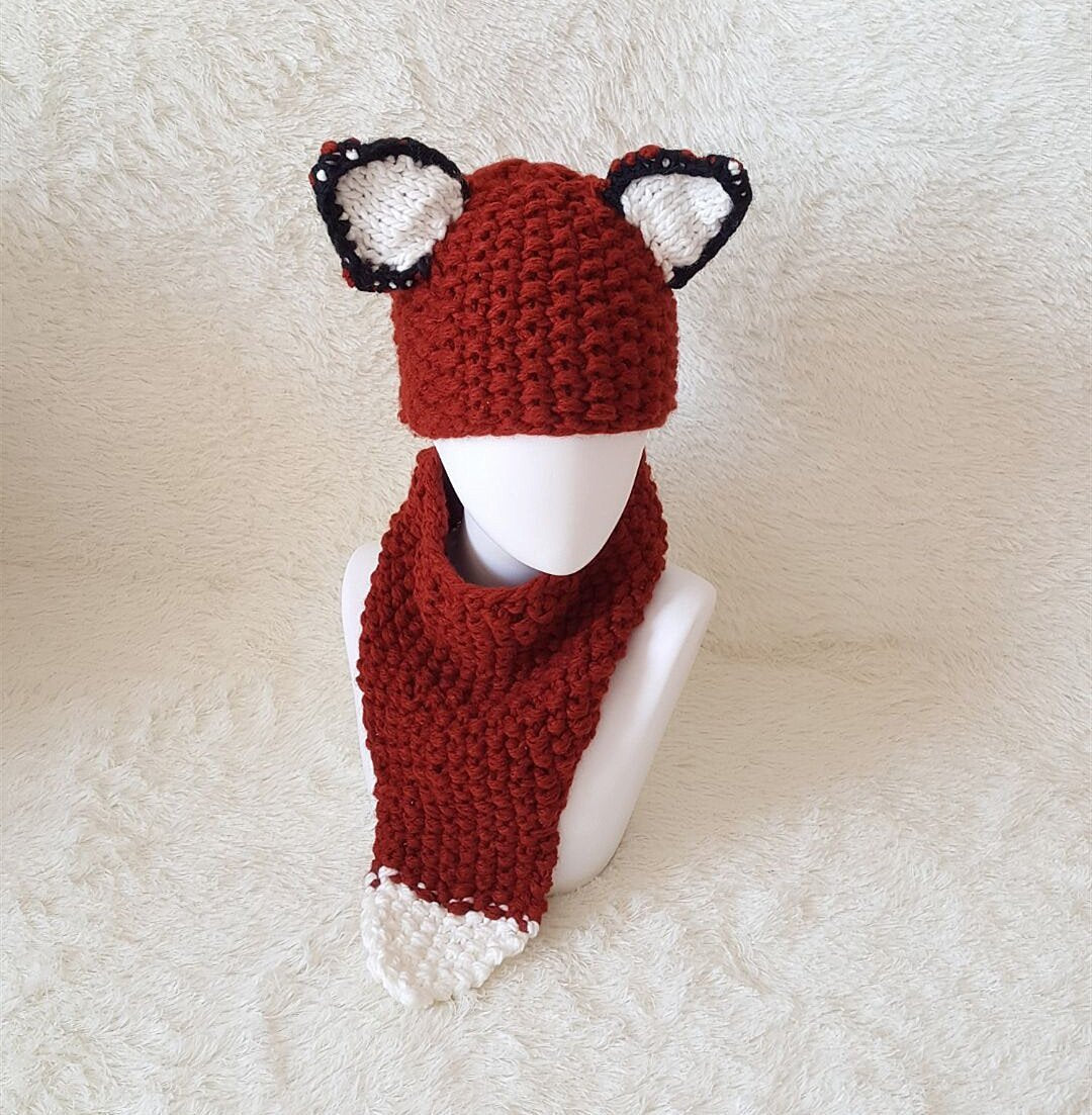 Autumn And Winter Cartoon Children Knit Hat Fox Bib Hat Suit