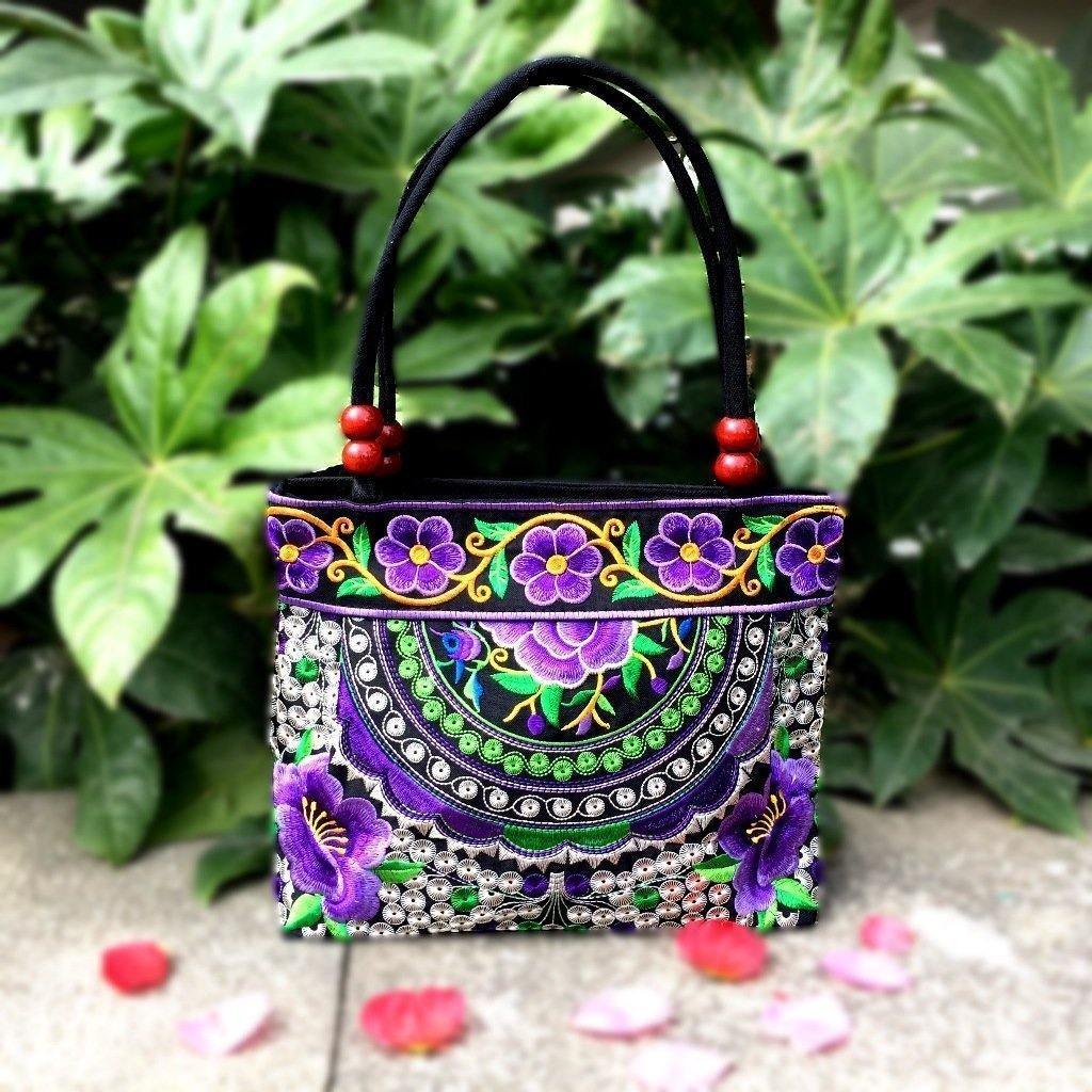 Bayberry Embroidery Ethnic Travel Women Shoulder Bags Handmade Canvas Wood Beads Handbag - hiblings