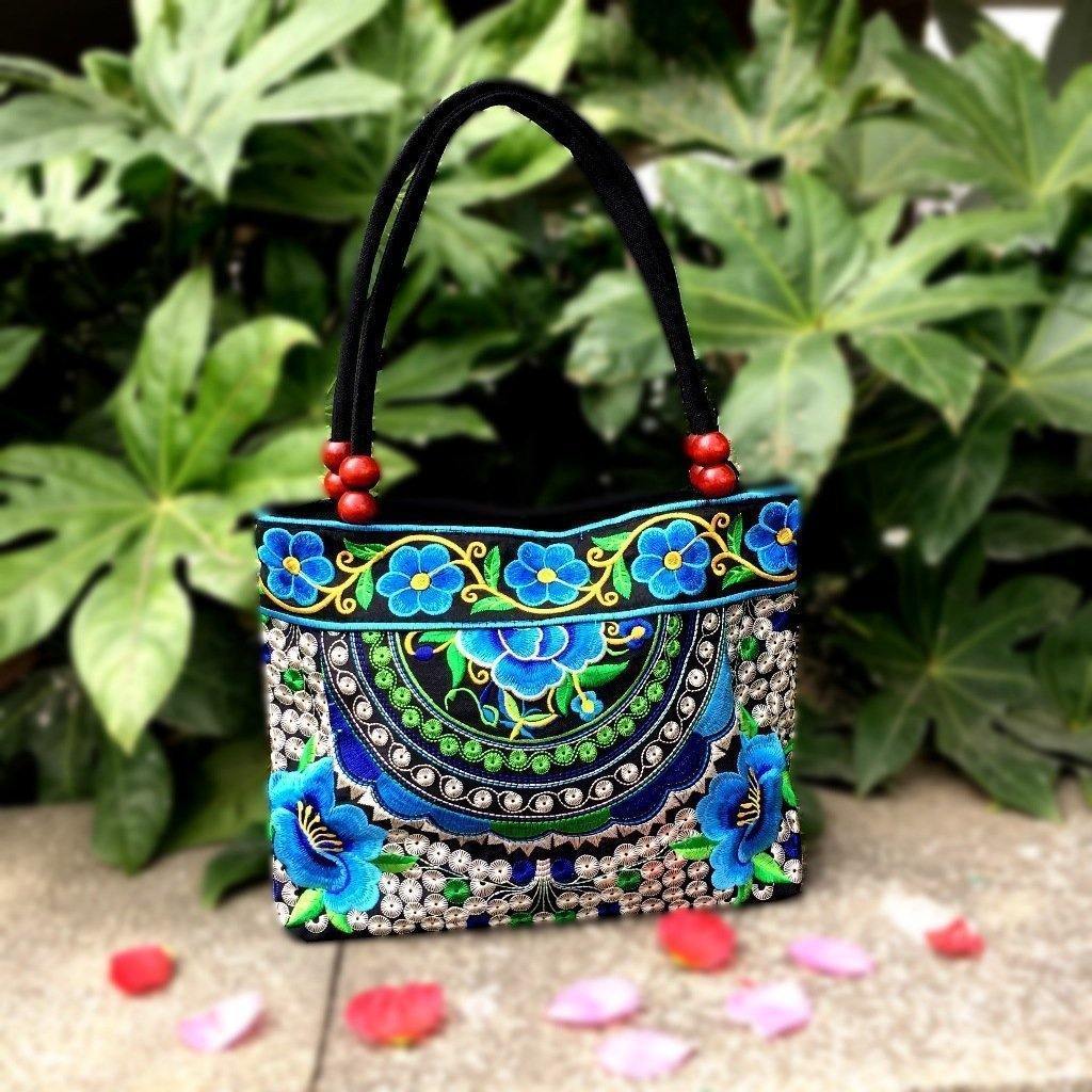 Bayberry Embroidery Ethnic Travel Women Shoulder Bags Handmade Canvas Wood Beads Handbag - hiblings