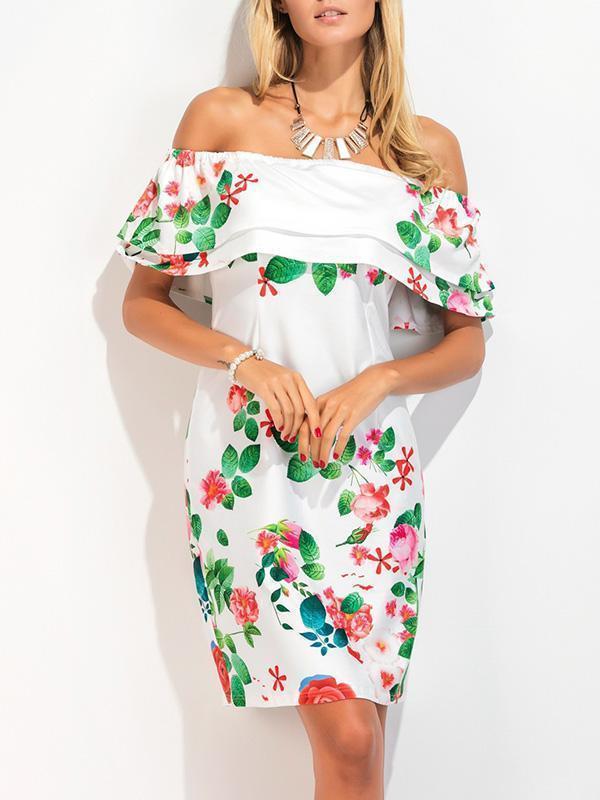 Printed Falbala Off Shoulder Midi Dress