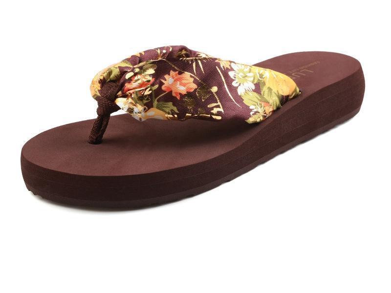 Bohemian Flip-Flops Thick Bottom Middle Heel Beach Shoes