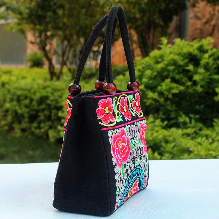 New Tibet National Canvas Women's Bag Flower Small Square Bag Embroidered Double Pull Lock Lady Handbag