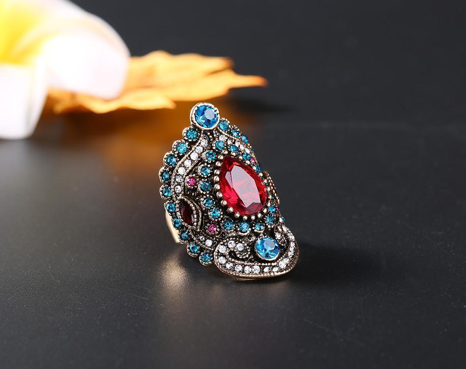 Retro Bohemia Crystal Ruby Gemstone Ring