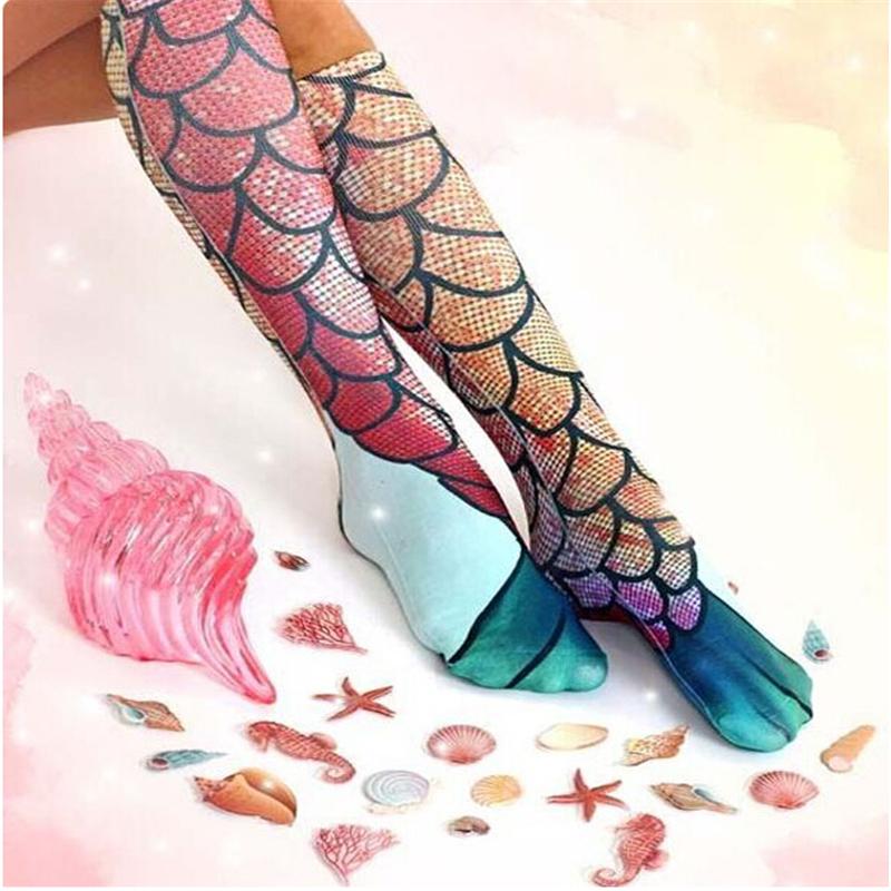 Novelty 3D Print High Knee Beach Mermaid Stockings