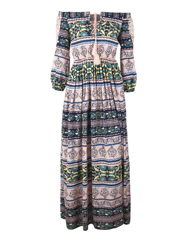 Print Off Shoulder Beach Bohemia Maxi Long Dress