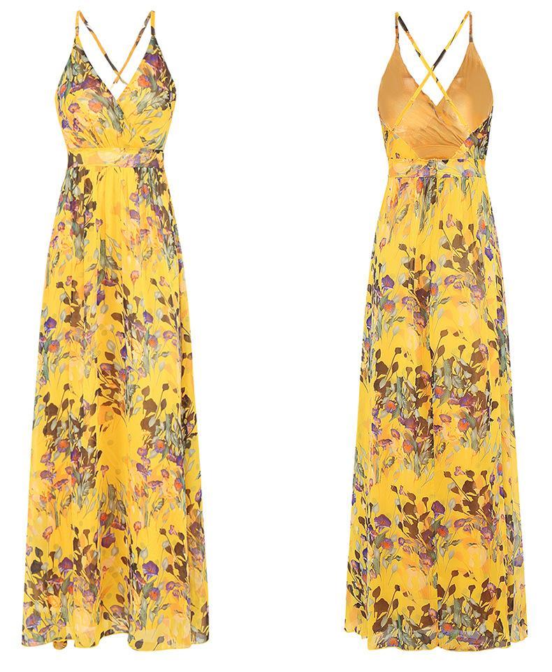 2018 Summer Spaghetti Strap Print Backless Maxi Dress