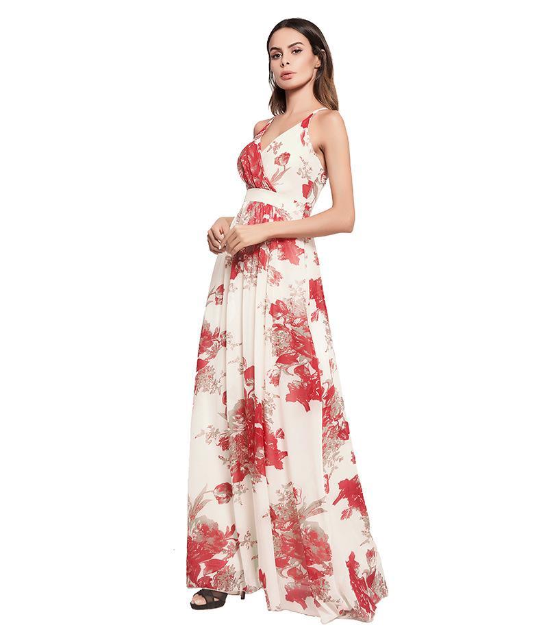 2018 Summer Spaghetti Strap Print Backless Maxi Dress