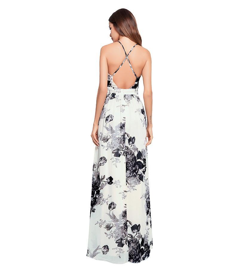 2018 Summer Spaghetti Strap Print Backless Maxi Dress