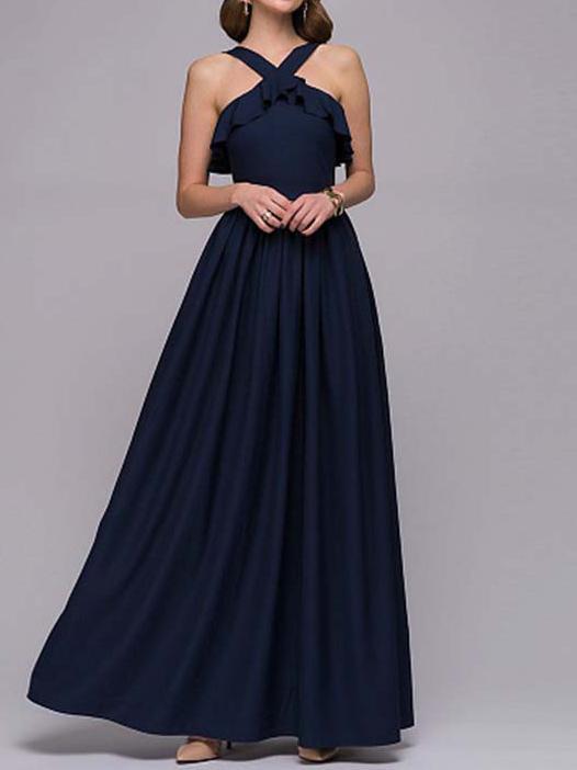 Spring new dress long hanging neck dress Slim evening fashion halter dress