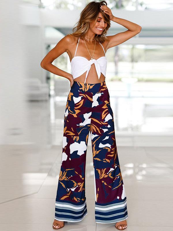 Boho Print High Waist Wide Leg Pants