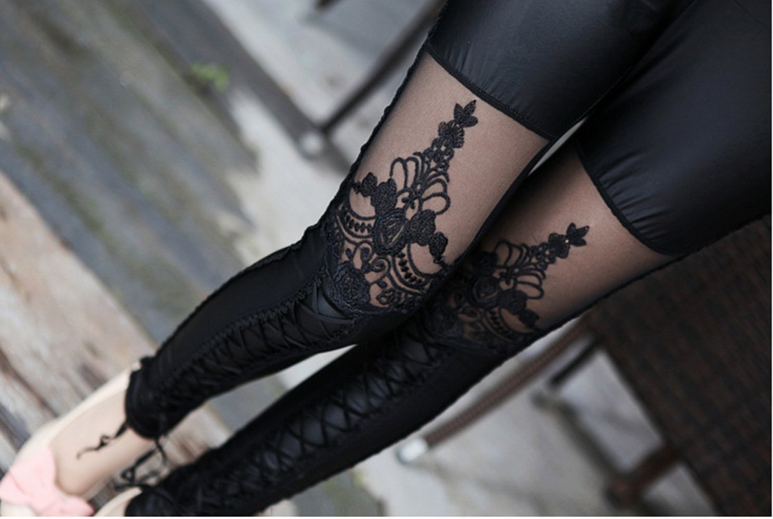 Pants lace stitching feet pants leggings punk female lace feet pants