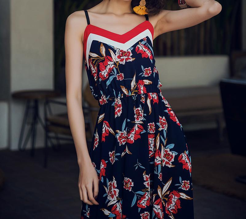 2018 New Spaghetti Strap Printed Bohemia Beach Maxi Dress