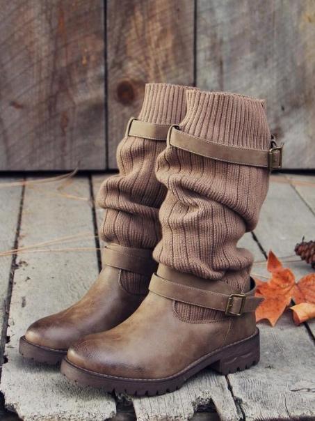 Women Winter Fashion Knit Mid Calf Boots