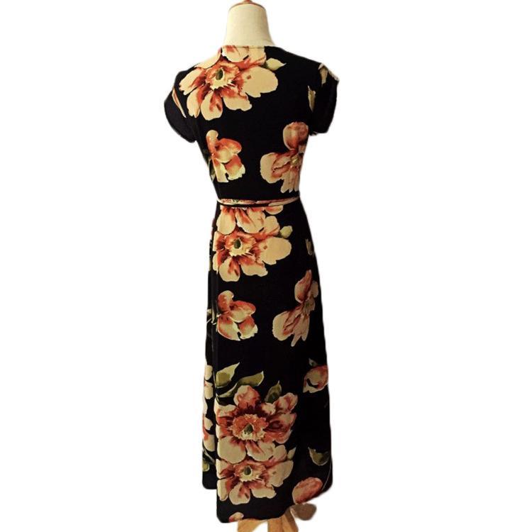 2018 New Floral Print V Neck Split Maxi Dress