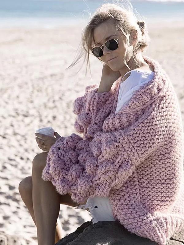 Knit Hollow Long Sleeve Cardigan Outwear Sweater