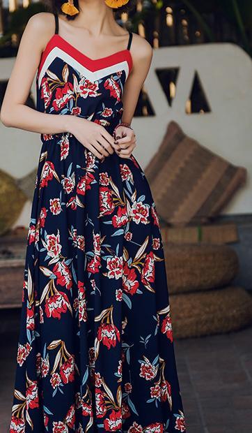 2018 New Spaghetti Strap Printed Bohemia Beach Maxi Dress