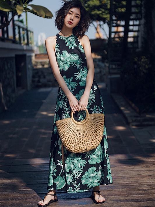 Floral Sleeveless Split Beach Maxi Dress