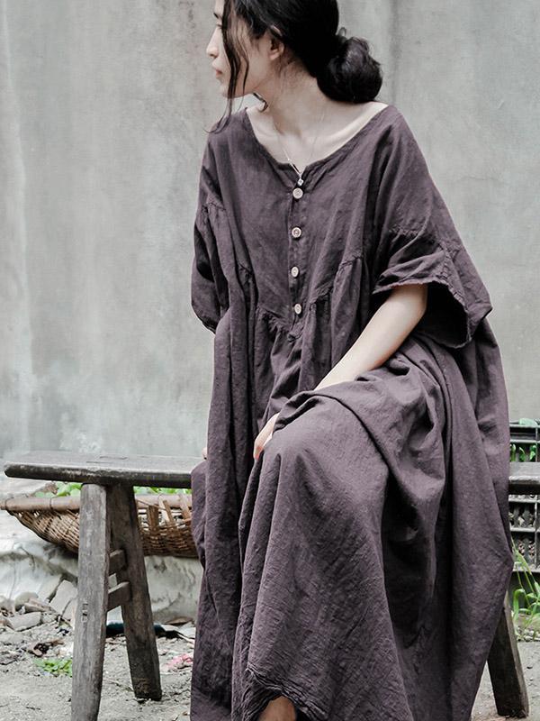 Linen Cotton Loose Casual Plus Size Maxi Dress