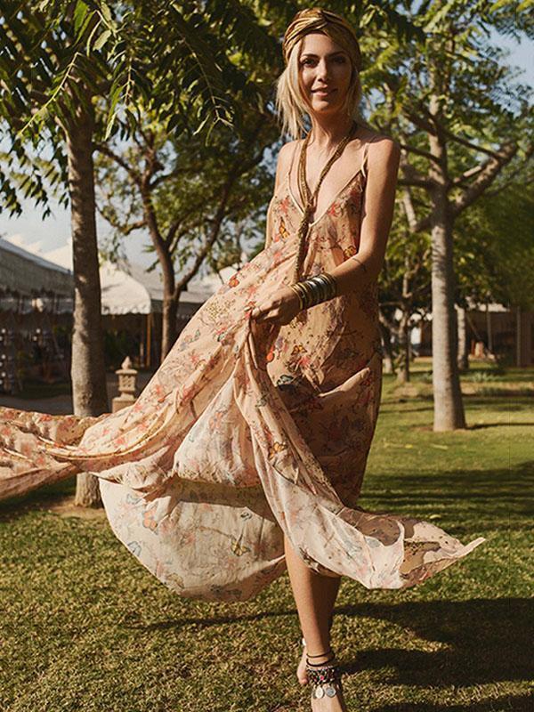 Floral Print Halter Beach Bohemia Maxi Dress