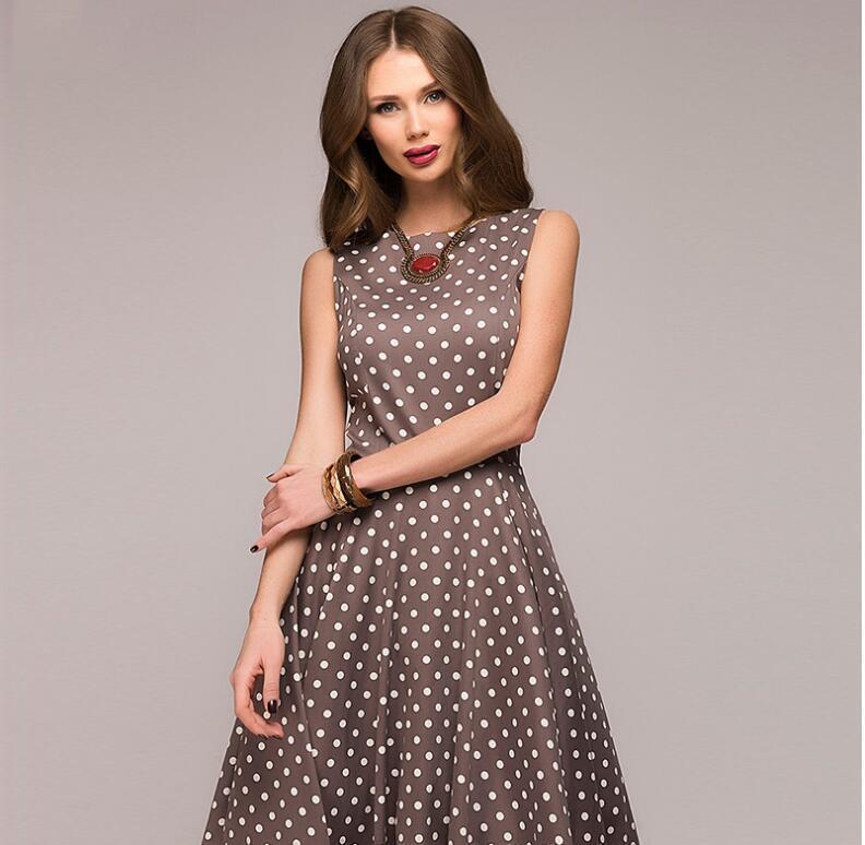 Polka Dot Sleeveless Summer Casual Midi Dress