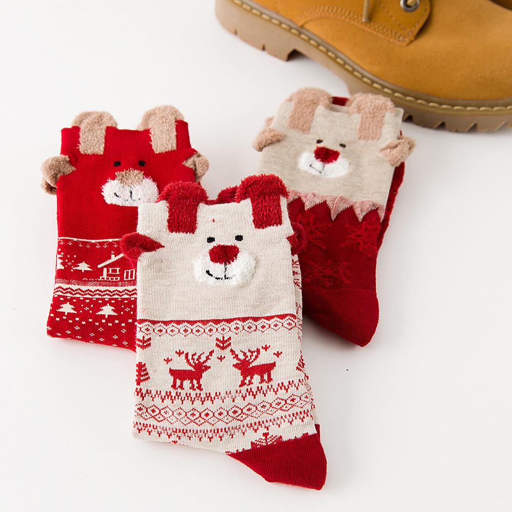 3 Pairs Christmas Winter Warm Deer Elk Xmas Socks Gifts