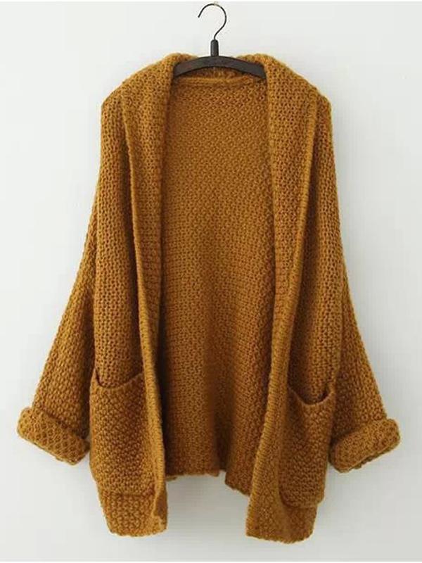 Casual Solid Color Knitted Long Cardigan