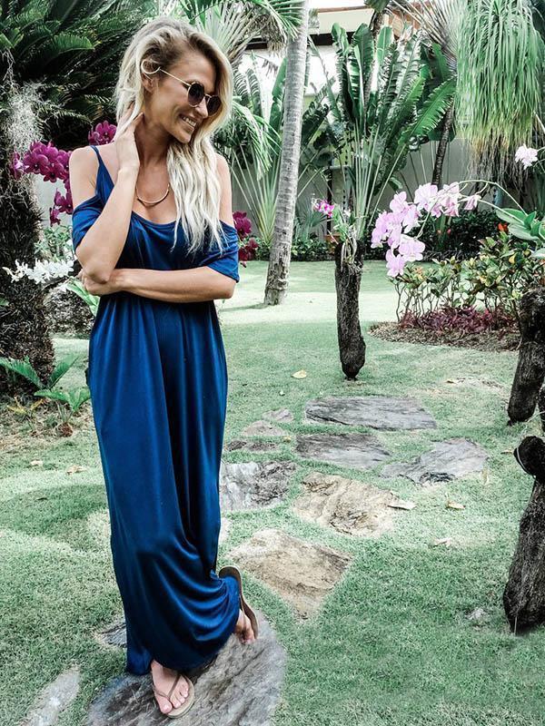 Solid Color Side Split Loose Maxi Dress