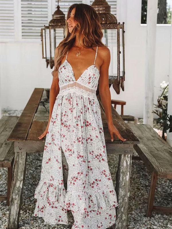 2018 Floral Spaghetti Strap Beach Dress