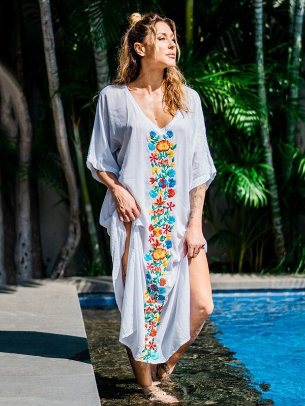 V Neck Short Sleeve Summer Beach Bikini Cover Up