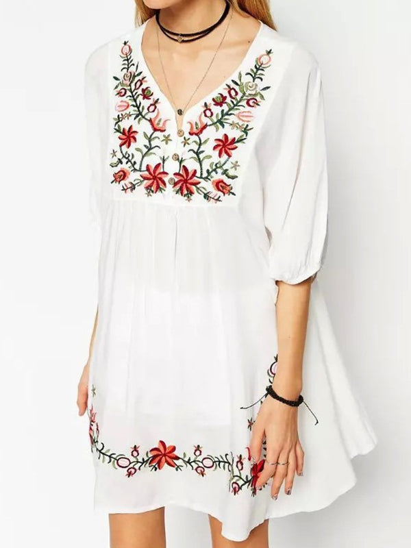 Bohemian Embroidery Floral Mini Dress