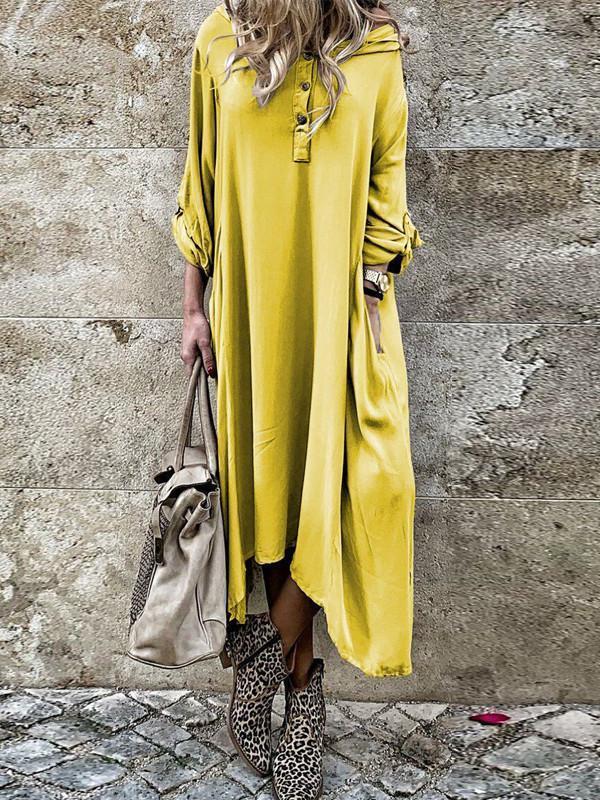 Autumn Women Long Sleeve Casual Buttons Loose Maxi  Ladies Fashion Dress