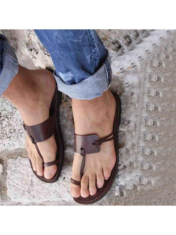 Plain Flat Peep Toe Casual Comfort Sandals