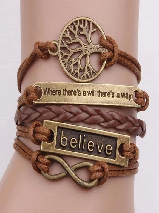 4 Pcs/Set Charm Leather Bracelet Tree Of Life Brown Rope Bracelet Women Men Yoga Bangles Jewelry Accessories Christmas Gift