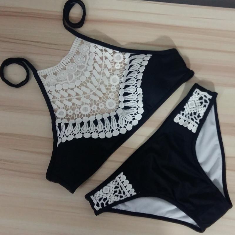 Solid Color Embroidery Boho Bikini Set Swimsuit