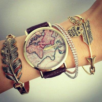 Boho Retro Golden Arrow Leaf Feather Drill Chain Bracelet Set