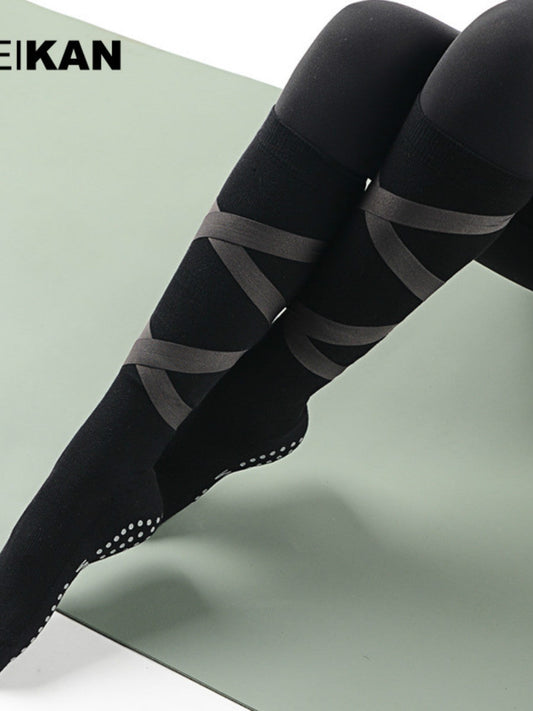 Autumn and winter long tube Fitness Yoga socks female high micro pressure anti slip bandage dance floor socks