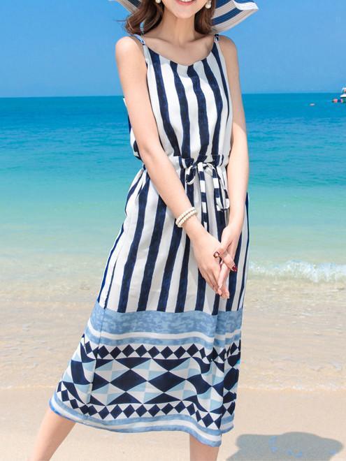 Black Stripes Maxi Beach Bohemia Dress