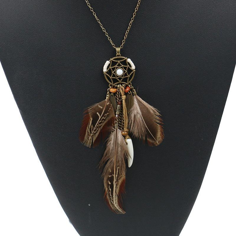 Retro Hollowed  Feather  Tassel Sweater Chain